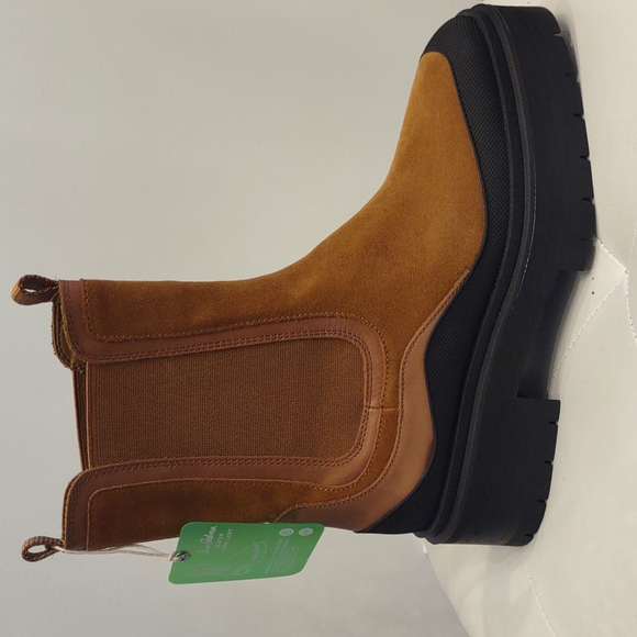 Sam Edelman Lulia Whiskey Cognac Water-repellent Black Leather Lug Boots 8 1/2 M - Picture 8 of 9